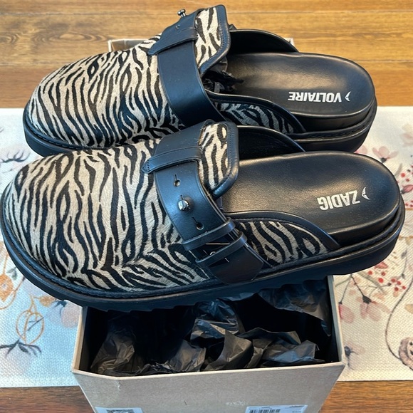 Zadig & Voltaire | Alpha Mule Zebra Mule | Slip-on | Cow Hide | W US 10 / EU 41 - Picture 1 of 6